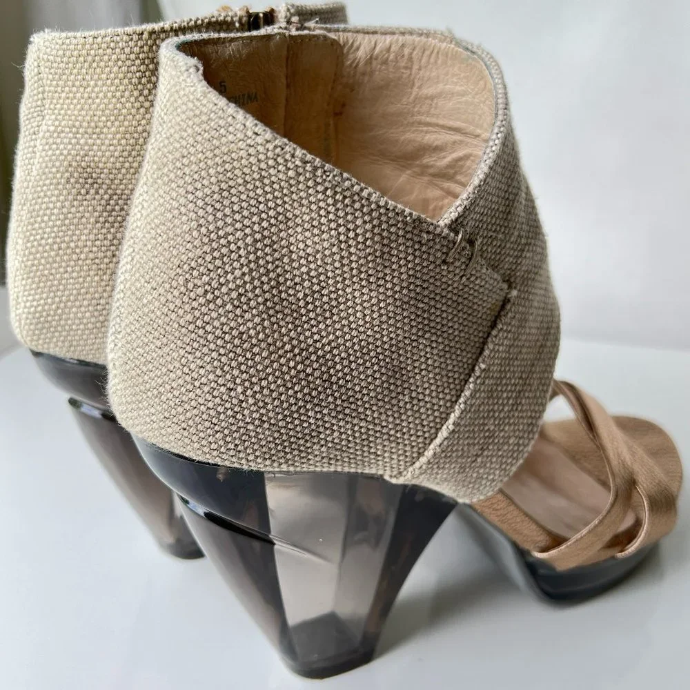 FARYL ROBIN Drea Metallic Clear Heel Platform Ankle Booties - Picture 4 of 12